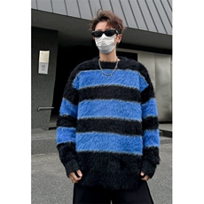 冬装条纹海马毛宽松男士针织衫套头懦弱慵懒风毛衣外套MY604，男装针织衫/毛衣，星座1116A-1（原606A）
