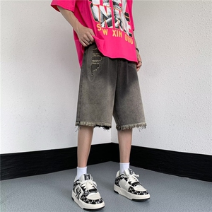 牛仔短裤男韩版潮流个性2026夏季新款ins宽松五分裤RK380-P43图片