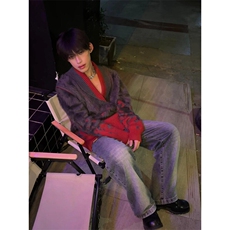 小众渐变V领仿貂毛提花针织衫高级感毛衫外套MY277特P65，男装针织衫/毛衣，星座908-1