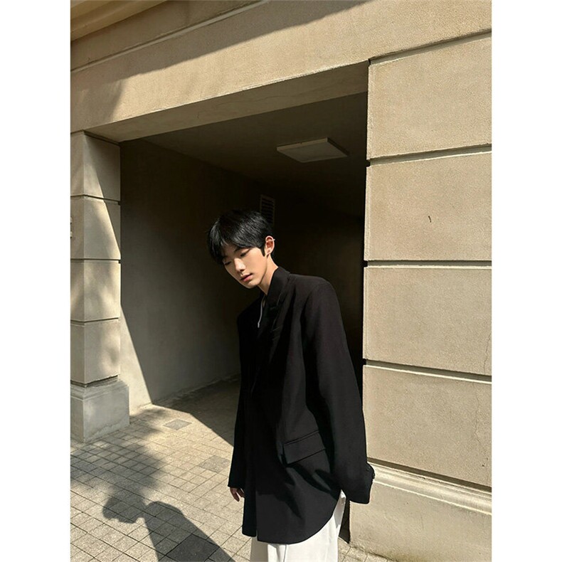 现货~戗驳领西装外套垫肩休闲宽松挺阔黑色男女西服夹克X892-P105,男装夹克,星座1004-3
