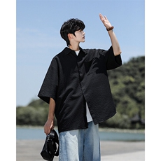 8XL-M泡泡纱盐缩肌理短袖衬衫男夏季冰丝外套防晒衬衣DC28011P36，男装衬衫，电商B312