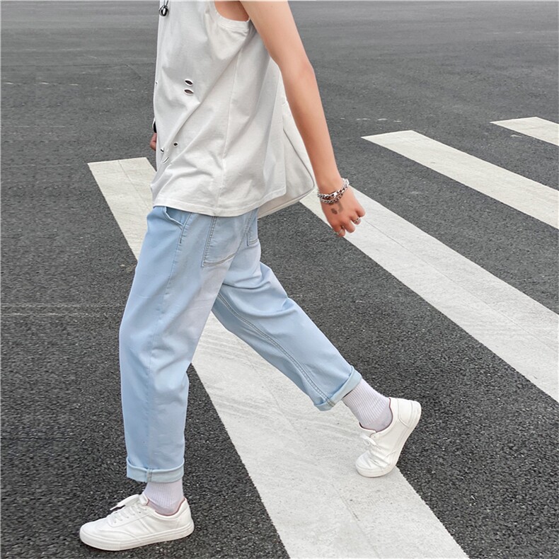 现货日系大码九分牛仔裤男潮牌青少年宽松直筒哈伦9分裤3206,男装牛仔裤,星座1008