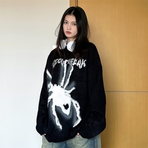 美式街头刺绣蜘蛛毛衣女秋冬2025慵懒chic潮流百搭针织衫上衣图片