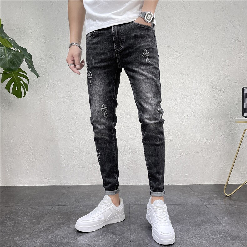2024秋季新款刺绣皮标牛仔裤男修身小脚裤D311K631P88，男装牛仔裤，电商D311