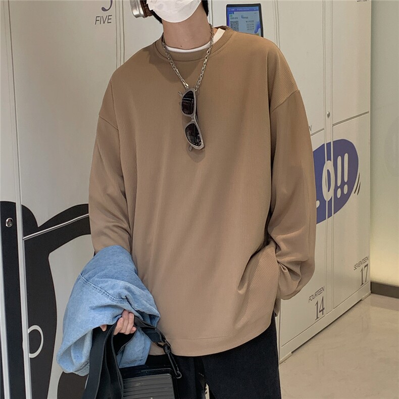 2026春装肌理感男士长袖T恤潮流男袖子纽扣设计 W56681/特P35 咖8图片