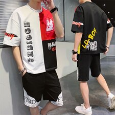 夏季青少年韩版休闲百搭T恤宽松运动套装男F155P55，男装套装，电商A086