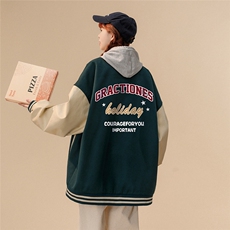 中性风2026秋季潮牌字母印花pu皮翻领棒球服夹克外套G642P85控108，男装夹克，A247A