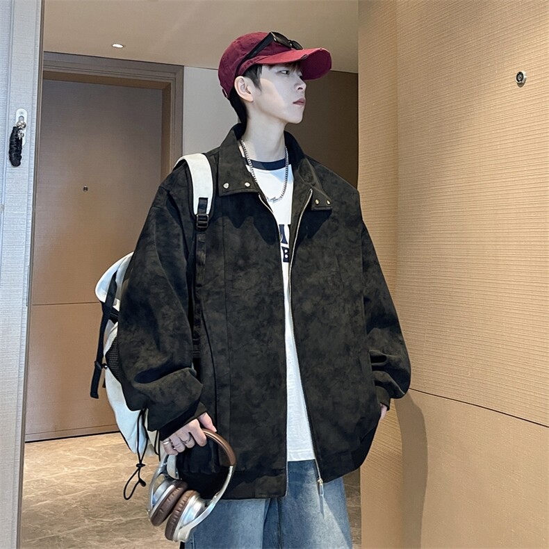 现货美式复古翻领扎染皮衣夹克外套25秋新款男jk15-p75,男装皮衣,星座1602（原101B）