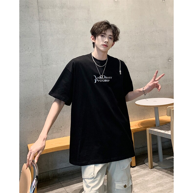 美式3D字母印花拉链设计短袖男重磅圆领T恤小众潮T307-P38控58,男装T恤,星座310A-3