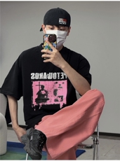 破碎发泡模糊印花T恤短袖五分半袖打底衫XT21-P40控58，男装T恤，星座216(原A116)
