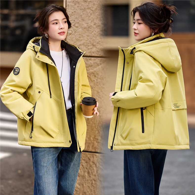 2025年冬季派克服宽松连帽加绒加厚棉服外套冲锋衣,女装派克服,简韵佳