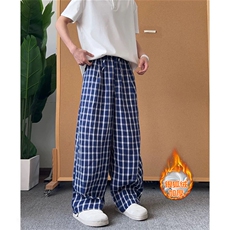 网图慎用保暖宽松格子裤银狐绒休闲阔腿裤K5628J加绒-特P38控68，男装棉衣，电商A001-1