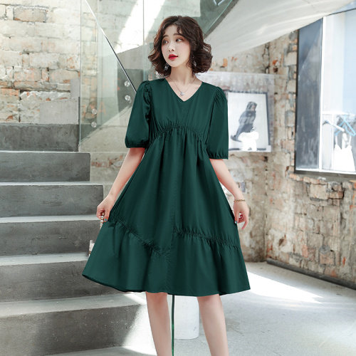 泡泡袖连衣裙女夏2024年新款法式长裙宽松显瘦裙子宽松，女装连衣裙，梦懿尔