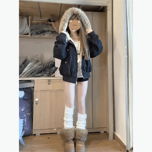现货重磅boxy短款棉衣座山雕大毛毛领男女棉服水洗工装厚外套图片