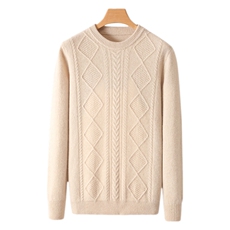 秋冬季纯毛男士七针加厚男士麻花圆领羊毛衫，男装羊毛衫，君贝羊绒
