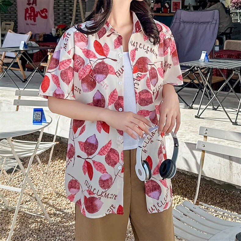 复古夏威夷碎花短袖衬衫男女港风沙滩海边休闲情侣衬衣CS131/P30,女装衬衫,星座506