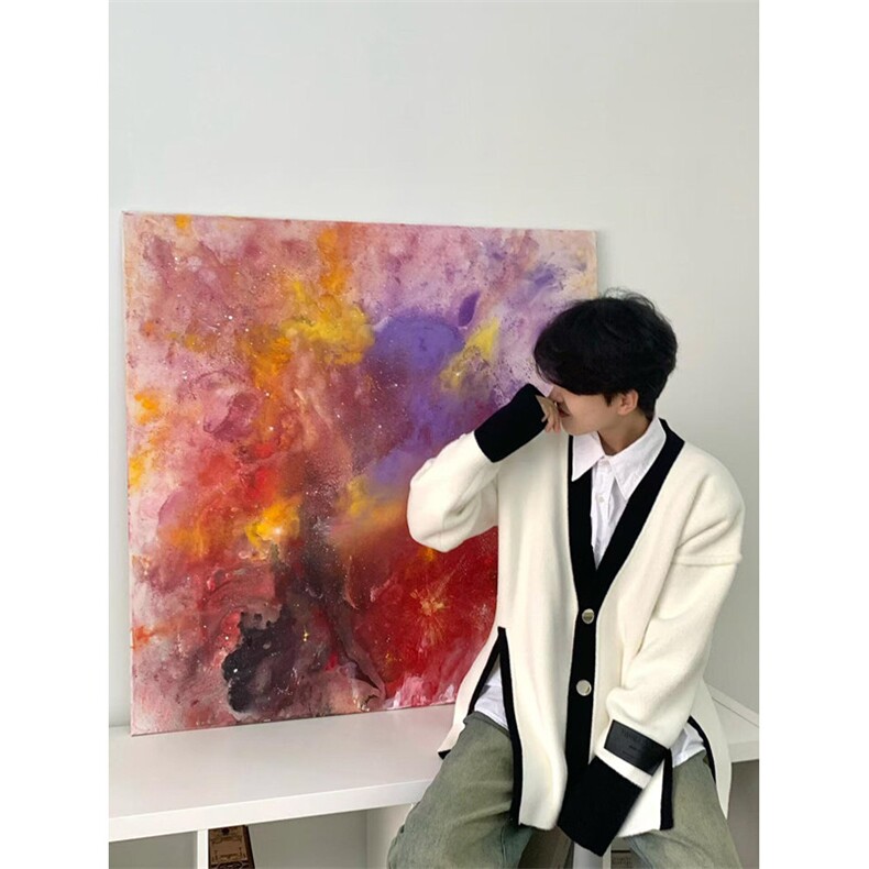 解构白色条纹开衫毛衣外套男潮高级感领针织衫美式上衣MY9234,男装针织衫/毛衣,星座1116A（原606A-3）
