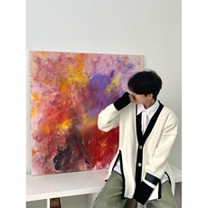 解构白色条纹开衫毛衣外套男潮高级感领针织衫美式上衣MY9234，男装针织衫/毛衣，星座1116A（原606A-3）