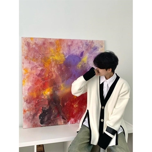 解构白色条纹开衫毛衣外套男潮高级感领针织衫美式上衣 MY9234图片