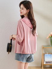 时尚印花拼接短款连帽防晒衣女2025夏新款宽松轻薄透气防晒服外套，女装防晒衣，沐七七