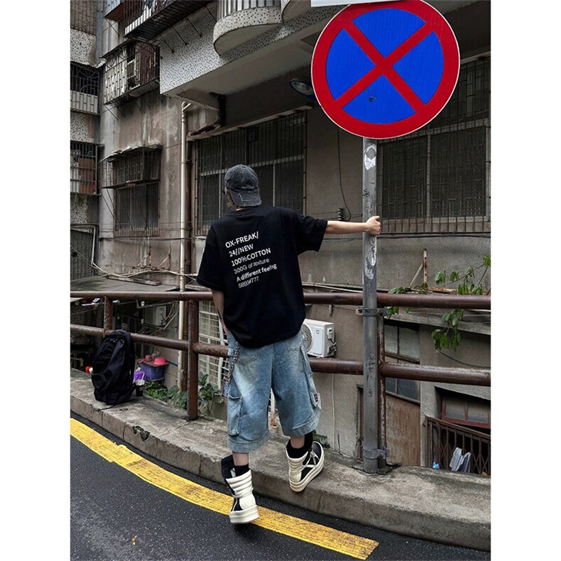 现货~美式高街工装牛仔短裤男复古宽松直筒中裤七分裤A3125-特P45,男装牛仔裤,星座1004-3