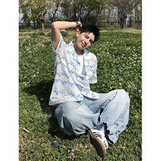 美式潮牌度假穿搭海岛衬衫短袖花衬衣宽松日系休闲上衣男CJ52，男装T恤，星座1116A（原606A-3）
