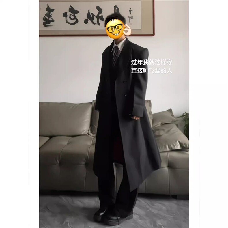 【现货】长款秋冬毛呢大衣宽松高级感外套DY05026P125,男装毛呢大衣,星座1004（原星座815-3）