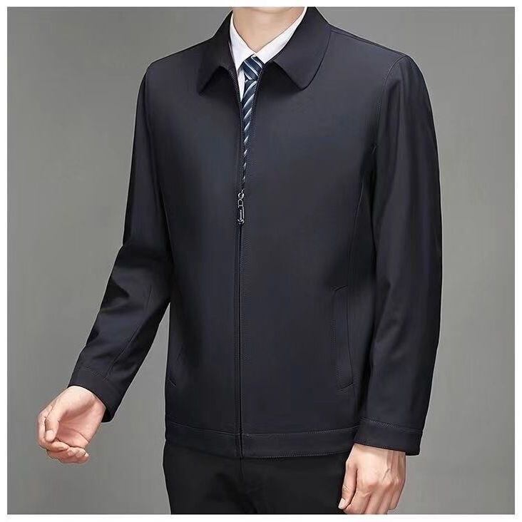 春秋冬季新款商务夹克中老年父亲翻领拉链宽松外套休闲舒适上衣，男装夹克，星座1511