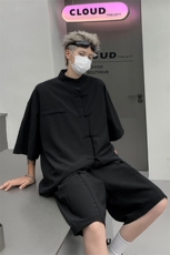 XZ2449-TP50不控价夏季新中式冰丝凉感短袖衬衫五分休闲裤两件套，男装休闲裤，电商A102-1