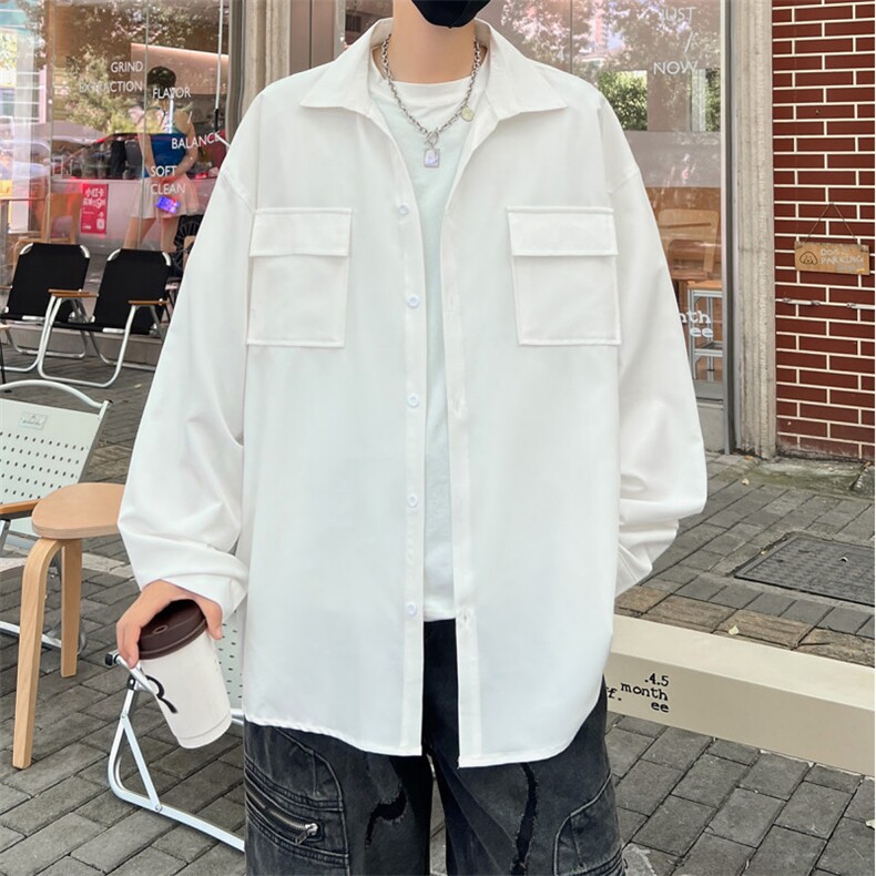 C5077/P40秋装新款长袖多口袋工装衬衫男大码宽松潮流衬衣上衣,男装衬衫,电商A141