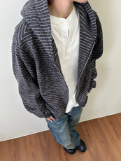网图条纹连帽拉链外套男2025新款设计感宽松美式开衫卫衣特P68，女装短外套，电商C306-1