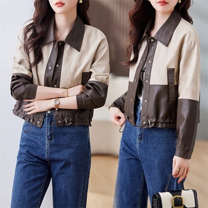 PU皮衣外套女2023年新款春秋款今年流行设计感小个子短款翻领上衣图片