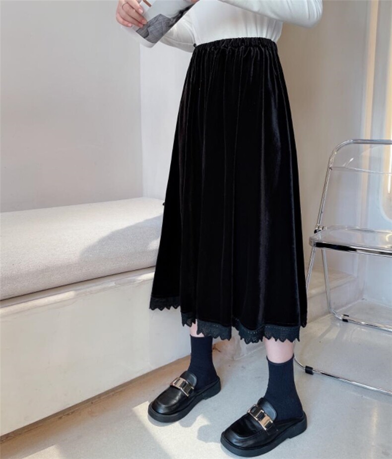 冬款丝绒伞裙松紧腰，其它，秀禾