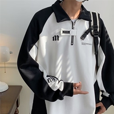 2022黑白撞色POLO衫卫衣男宽松休闲ins超火上衣W07P38，男装卫衣，星座1116-2