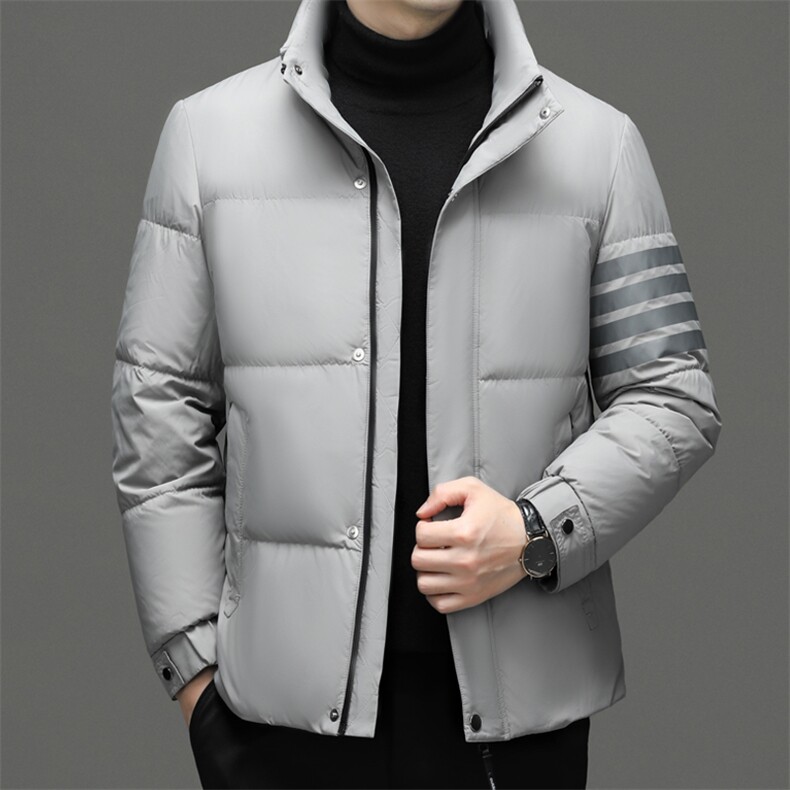 2023冬季新款男士加厚保暖羽绒服中年男装商务休闲立领白鸭绒外套图片