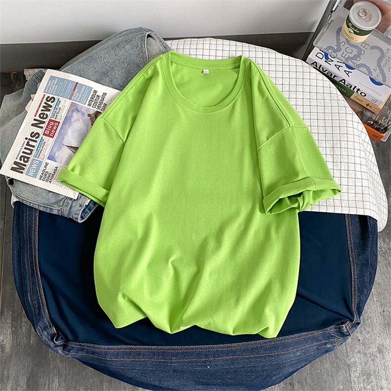 夏季纯棉品质款男纯色大码情侣港风短袖T恤青少年宽版TCS123-P15,男装T恤,电商A128