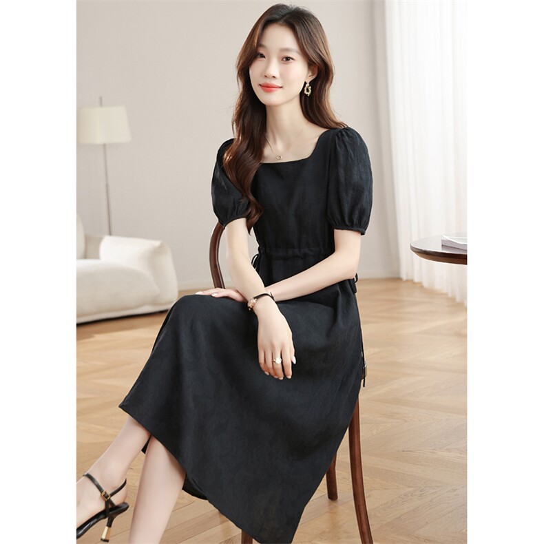 黑色真丝桑蚕丝连衣裙女2025年夏季新款大牌奢华高级感中长款裙子图片
