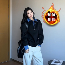 两件撞色拼接衬衫领卫衣外套男秋冬内搭打底衫常规P47加绒P52，男装T恤，四季星座505