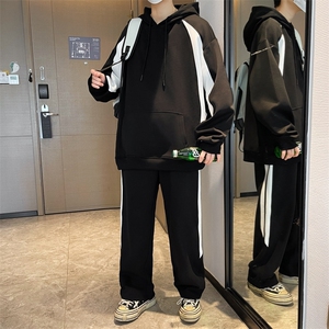 TB36-P95 春秋新款男生宽松连帽卫衣套装学生印花上衣裤子图片