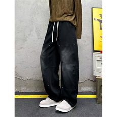 高品质秋季弯刀裤牛仔拼接扎染阔腿休闲拖地裤男长裤K5205-P65，男装休闲裤，电商A009A（原A058A）