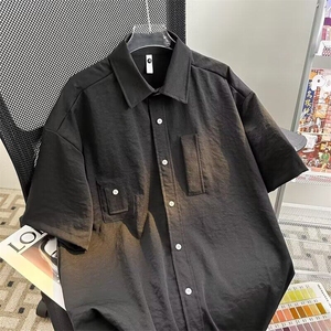白色工装短袖衬衫男夏季款日系复古cleanfit宽松休闲翻领衬衣外套图片