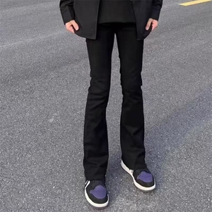 美式显腿细腿长男女黑色拉链修身微喇牛仔裤百搭休闲SW12 P32图片