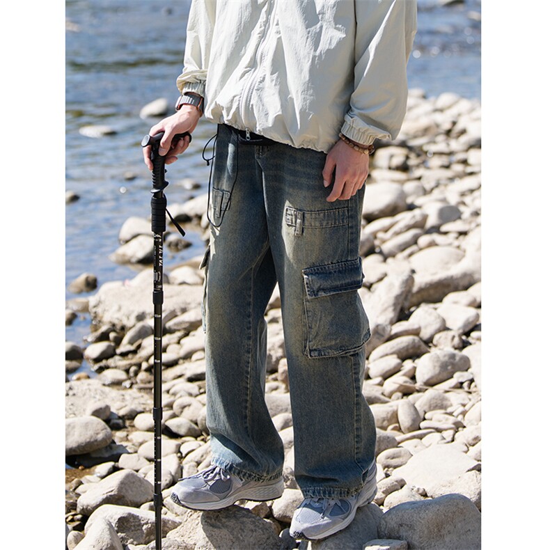 多口袋vibe高街美式复古工装裤女秋阔腿牛仔裤男宽松D1129/P58，男装牛仔裤，电商B381-2