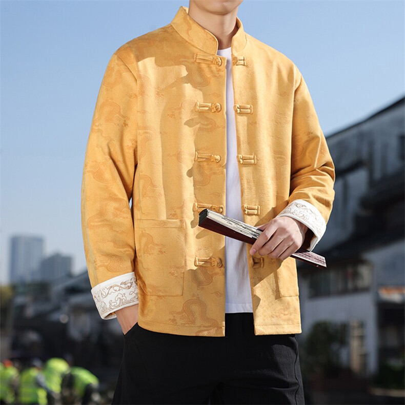 男士外套麂皮绒印花夹克盘扣立领唐装龙XZ1512-2508-P85,男装夹克,星座1512
