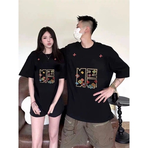 B0516-p35设计感 刺绣 精梳紧密短袖t恤情侣款图片