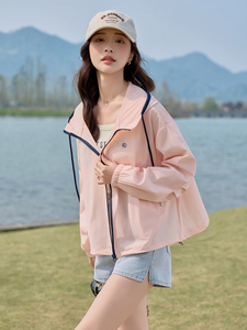 休闲连帽短款防晒衣女2025夏季新款宽松显瘦小个子轻薄透气外套图片