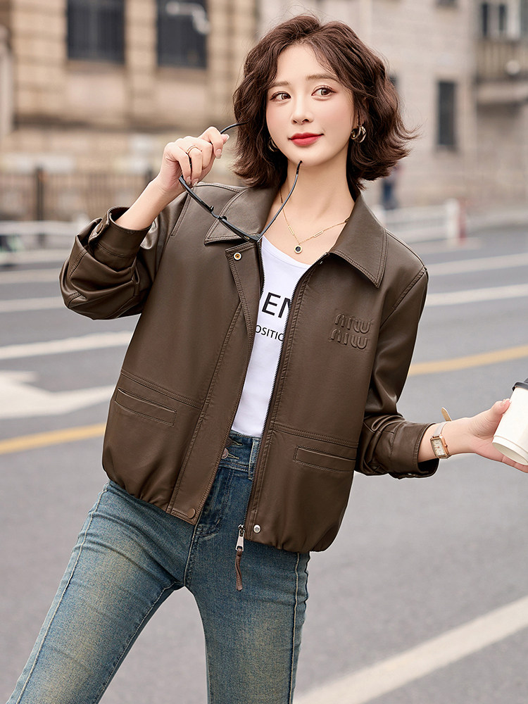 海宁皮衣外套女短款2025年新款春秋时尚宽松小个子绵羊皮夹克上衣,女装皮衣,臻衣坊