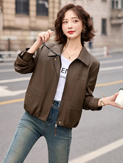海宁皮衣外套女短款2025年新款春秋时尚宽松小个子绵羊皮夹克上衣，女装皮衣，臻衣坊