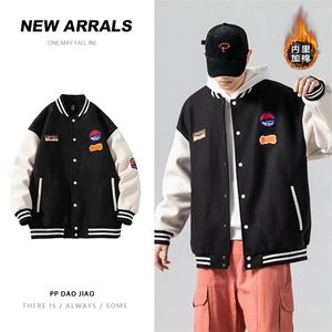 2024冬款无影墙棒球服boy拼接呢料贴布标加棉加厚棉服J67201-P105图片