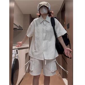 新款衬衫宽松休闲男士夏季上衣短裤痞帅短袖衬衣套装薄款TZ07/P70图片